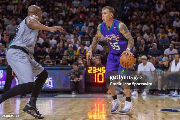 Headed Monsters player Jason Williams drives to the basket during a BIG3 Basketball League game on June 25, 2017 at Barclays Center in Brooklyn, NY