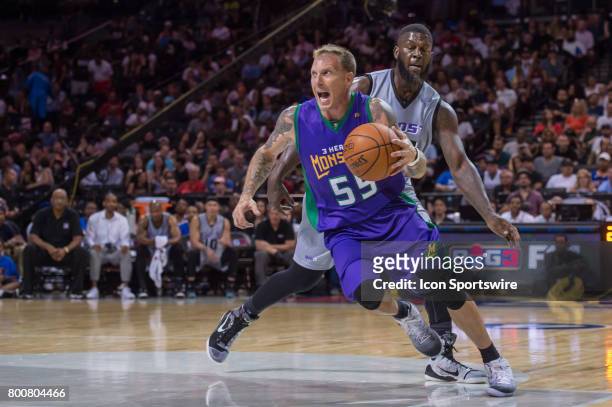 Headed Monsters player Jason Williams drives to the basket during a BIG3 Basketball League game on June 25, 2017 at Barclays Center in Brooklyn, NY