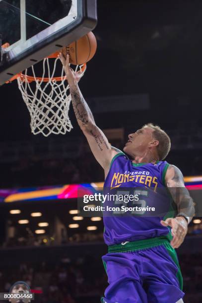 Headed Monsters player Jason Williams drives to the basket during a BIG3 Basketball League game on June 25, 2017 at Barclays Center in Brooklyn, NY
