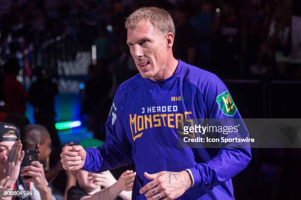 Headed Monsters player Jason Williams is introduced to the crowd during a BIG3 Basketball League game on June 25, 2017 at Barclays Center in...