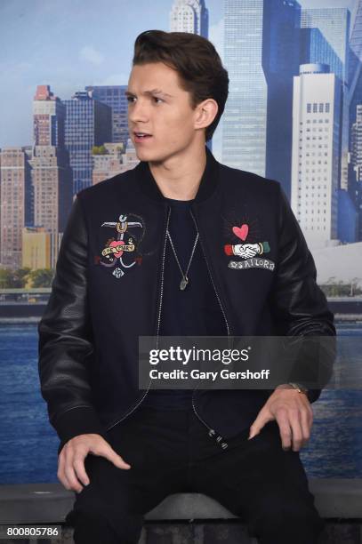 Actor Tom Holland attends the "Spiderman: Homecoming" New York photo call at the Whitby Hotel on June 25, 2017 in New York City.