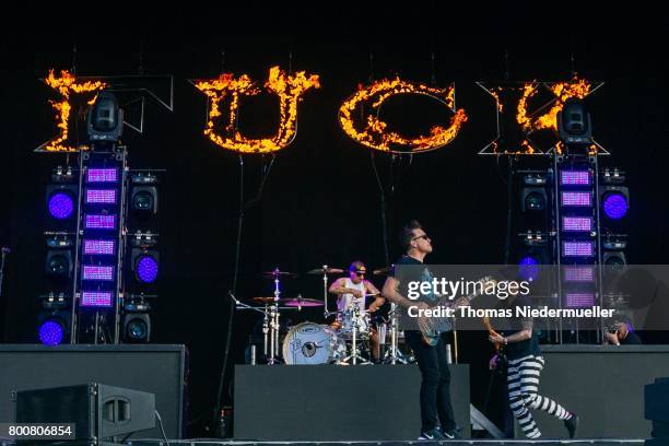 Travis Barker, Mark Hoppus and Matt Skiba of Blink-182 perform during the third day of the Southside festival on June 25, 2017 in Neuhausen, Germany.