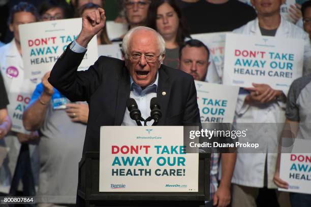 Bernie Sanders speaks during a Stop Trumpcare emergency rally with MoveOn.org at Express Live on June 25, 2017 in Columbus, Ohio.