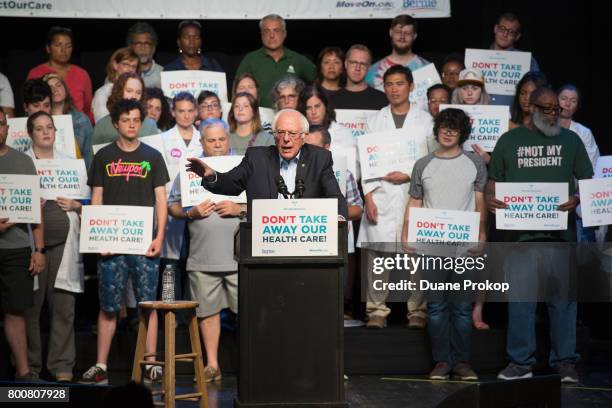 Bernie Sanders speaks during a Stop Trumpcare emergency rally with MoveOn.org at Express Live on June 25, 2017 in Columbus, Ohio.