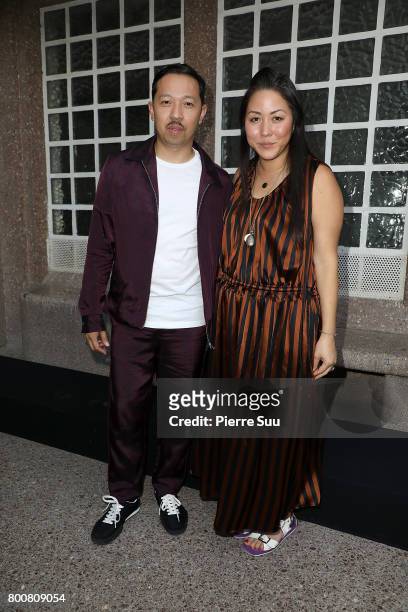 Kenzo designers Humberto Leon and Carol Lim pose at the Kenzo Menswear Spring/Summer 2018 show as part of Paris Fashion Week on June 25, 2017 in...