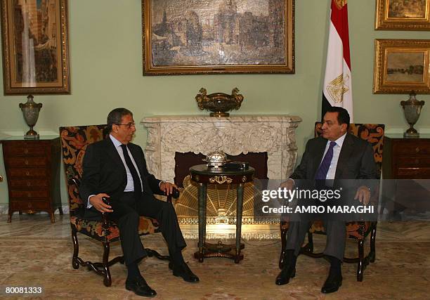 Egyptian President Hosni Mubarak meets with Arab League Secretary General Amr Mussa in Cairo on March 2, 2008. Mussa said today that the upcoming...