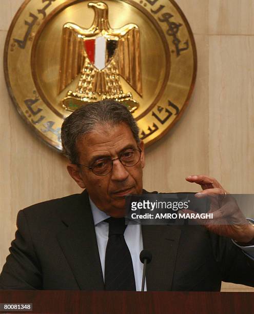 Arab League Secretary General Amr Mussa gestures as he speaks during a press conference following a meeting with Egyptian President Hosni Mubarak in...