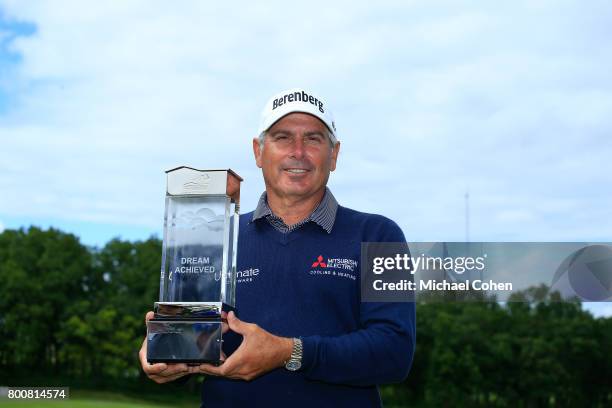 Fred Couples holds the trophy after winning the American Family Insurance Championship held at University Ridge Golf Course on June 25, 2017 in...