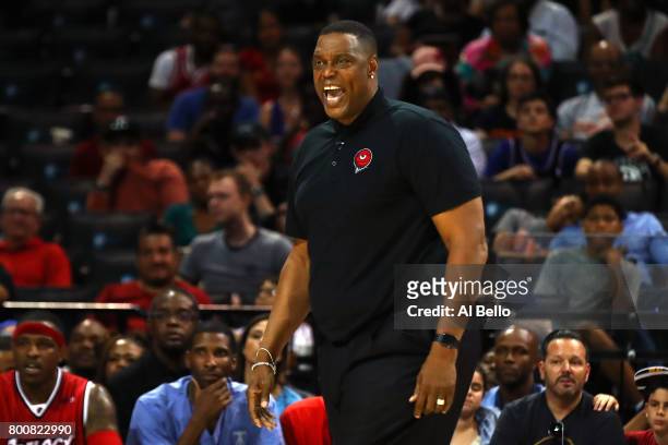 Coach Rick Mahorn of Trilogy looks on against the Killer 3s during week one of the BIG3 three on three basketball league at Barclays Center on June...