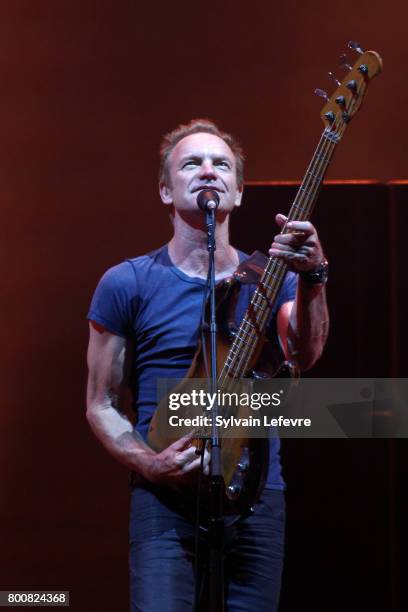 Sting as he performs on the main stage during day 2 of the North Summer Festival at Pierre Mauroy Stadium on June 25, 2017 in Lille, France.