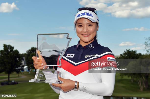 So Yeon Ryu of Korea displays the trophy after winning the Walmart NW Arkansas Championship Presented by P&G on June 25, 2017 in Rogers, Arkansas.