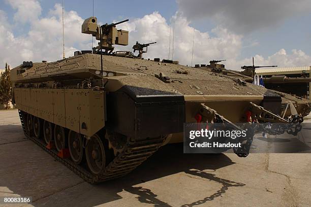 In this photo provided by the Israeli Defense Forces spokesperson's office, the Namer , the IDF's latest generation Armoured Personnel Carrier is...