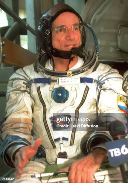 Dennis Tito, a former NASA rocket engineer, talks to the press April 11, 2001 in Moscow, Russia after the Russian space agency approved him as the...