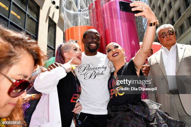 Kelly Osbourne, Gbenga Akinnagbe, and Ongina ride the amfAR #BeEpicEndAIDS float during the 2017 New York City Pride March on June 25, 2017 in New...