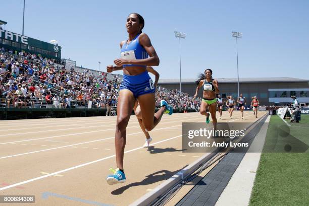 Ajee' Wilson runs to victory in the Women's 800 Meter Final during Day 4 of the 2017 USA Track & Field Championships at Hornet Satdium on June 25,...