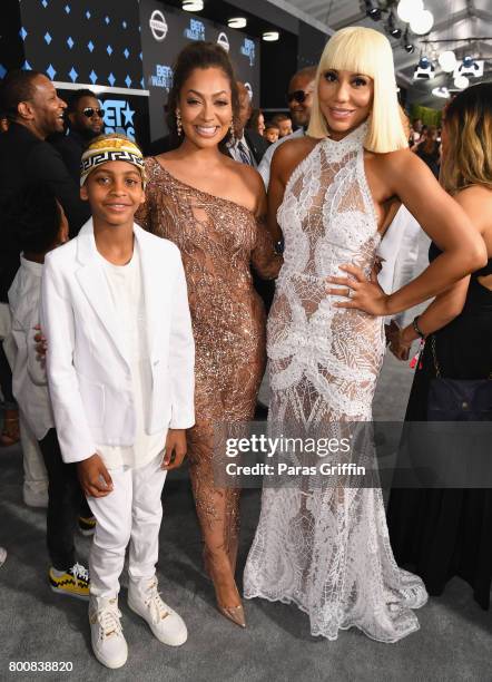 Kiyan Carmelo Anthony, La La Anthony, and Tamar Braxton at the 2017 BET Awards at Staples Center on June 25, 2017 in Los Angeles, California.