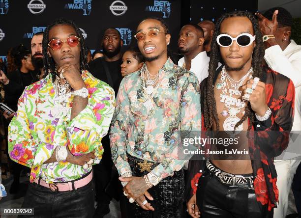 Quavo, Offset and Takeoff of Migos attend the 2017 BET Awards at Microsoft Theater on June 25, 2017 in Los Angeles, California.