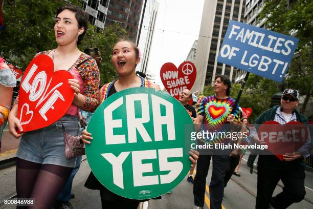 Marchers channel the fight for the Equal Rights Amendment in the annual LGBTQI Pride Parade on Sunday, June 25, 2017 in San Francisco, California....