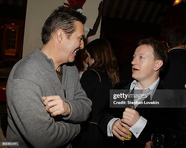 Actor Ciaran Hinds and writer Simon Beaufoy attend the after-party for "Miss Pettigrew Lives For A Day" at Paris Commune on March 02, 2008 in New...