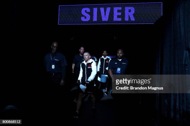 Dennis Siver of Germany prepares to enter the Octagon prior to his featherweight bout against BJ Penn during the UFC Fight Night event at the...