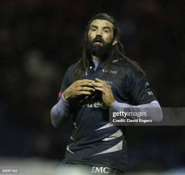 Sebastien Chabal of Sale pictured during the Guinness Premiership match between Sale Sharks and Worcester Warriors at Edgeley Park on February 29,...