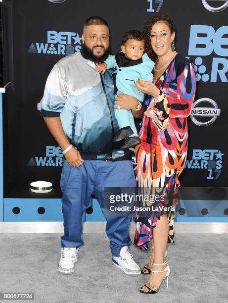 Khaled, Nicole Tuck and son Asahd Tuck Khaled attend the 2017 BET Awards at Microsoft Theater on June 25, 2017 in Los Angeles, California.