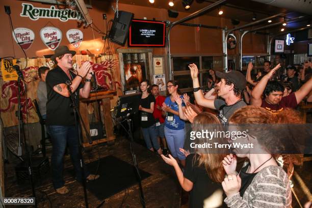 Singer-songwriter Jerrod Niemann enjoys karaoke Night with ACM Lifting Lives music campers at Winner's Bar on June 25, 2017 in Nashville, Tennessee.
