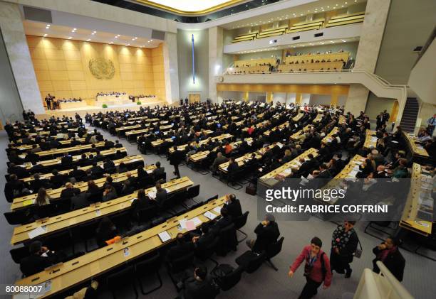 General view at the opening day of a UN Human Rights Council session on March 3, 2008 at UN offices in Geneva. United Nations Secretary General Ban...