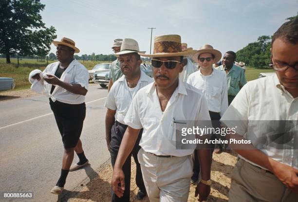 American civil rights activist, Martin Luther King Jr. Heading towards Jackson, Mississippi on the March Against Fear, 9th June 1966. The marchers...
