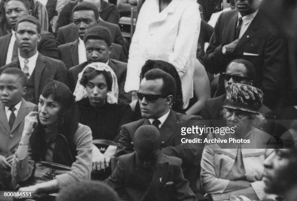 American singer and activist Harry Belafonte at the funeral of assassinated American civil rights leader Martin Luther King Jr , Atlanta, Georgia,...