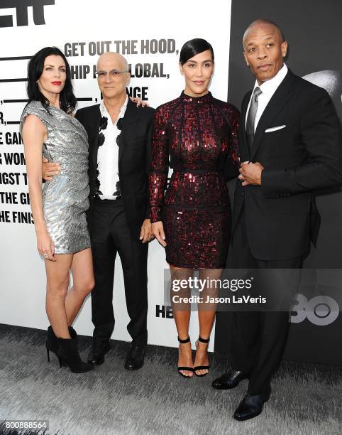 Liberty Ross, Jimmy Iovine, Nicole Young and Dr. Dre attend the premiere of "The Defiant Ones" at Paramount Theatre on June 22, 2017 in Hollywood,...