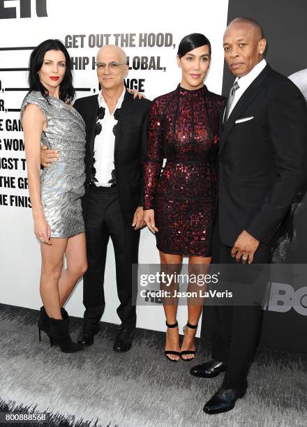 Liberty Ross, Jimmy Iovine, Nicole Young and Dr. Dre attend the premiere of "The Defiant Ones" at Paramount Theatre on June 22, 2017 in Hollywood,...