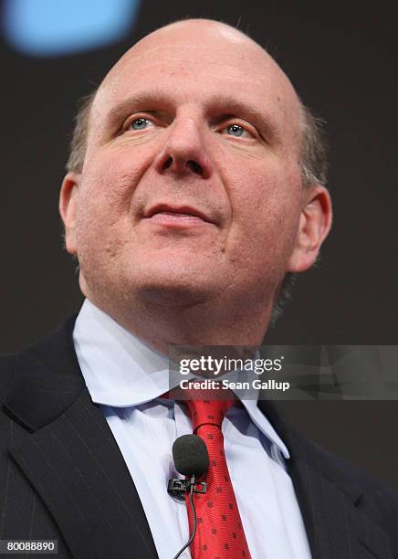 Microsoft CEO Steve Ballmer speaks at a press conference at the CeBIT technology fair a day before the fair's official opening on March 3, 2008 in...