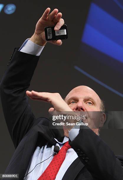 Microsoft CEO Steve Ballmer speaks at a press conference at the CeBIT technology fair a day before the fair's official opening on March 3, 2008 in...