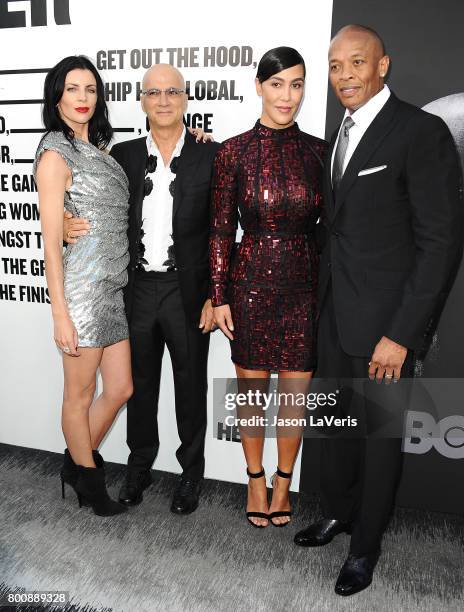 Liberty Ross, Jimmy Iovine, Nicole Young and Dr. Dre attend the premiere of "The Defiant Ones" at Paramount Theatre on June 22, 2017 in Hollywood,...