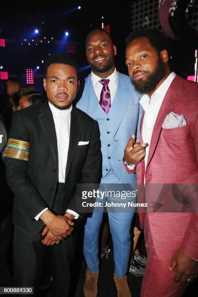Chance the Rapper, Martellus Bennett, and Michael Bennett at 2017 BET Awards at Microsoft Theater on June 25, 2017 in Los Angeles, California.