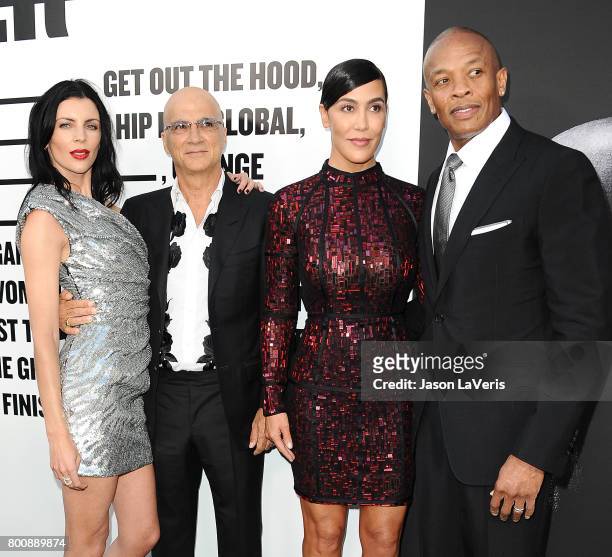 Liberty Ross, Jimmy Iovine, Nicole Young and Dr. Dre attend the premiere of "The Defiant Ones" at Paramount Theatre on June 22, 2017 in Hollywood,...
