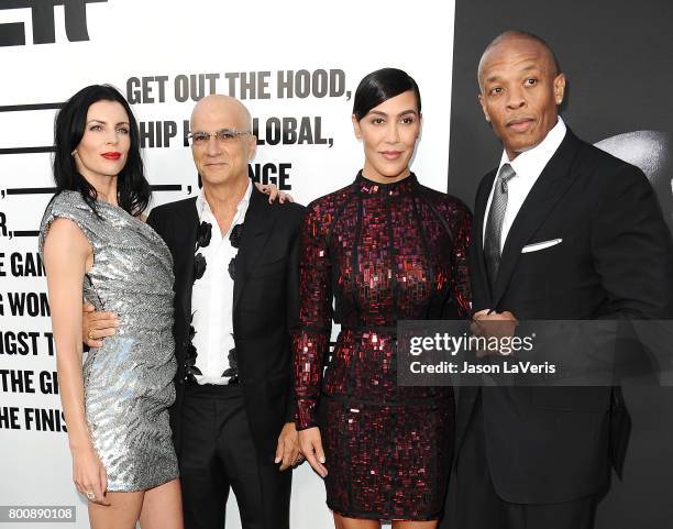 Liberty Ross, Jimmy Iovine, Nicole Young and Dr. Dre attend the premiere of "The Defiant Ones" at Paramount Theatre on June 22, 2017 in Hollywood,...