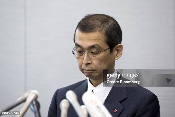 Shigehisa Takada, chairman and chief executive officer of Takata Corp., pauses during a news conference in Tokyo, Japan, on Monday, June 26, 2017....