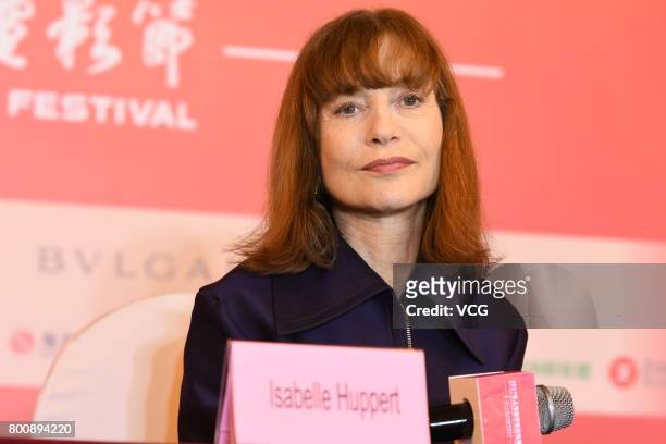 French actress Isabelle Huppert attends the Press Conference for Actors on the Red Carpet for Golden Goblet Awards during the 20th Shanghai...