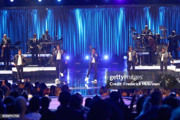 Young cast members of 'The New Edition Story' perform onstage at 2017 BET Awards at Microsoft Theater on June 25, 2017 in Los Angeles, California.