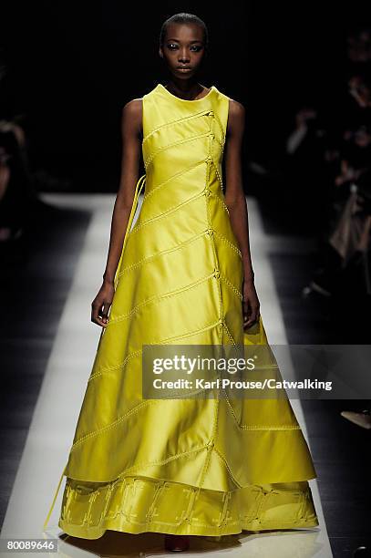 Model walks the runway wearing the Chado Ralph Rucci Fall/Winter 2008/2009 collection during Paris Fashion Week on the 2nd of March 2008 in...