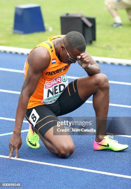 Liemarvin Bonevacia of Netherlands celebrates winning the 400m during day 2 of the 2017 European Athletics Team Championships at Stadium Lille...