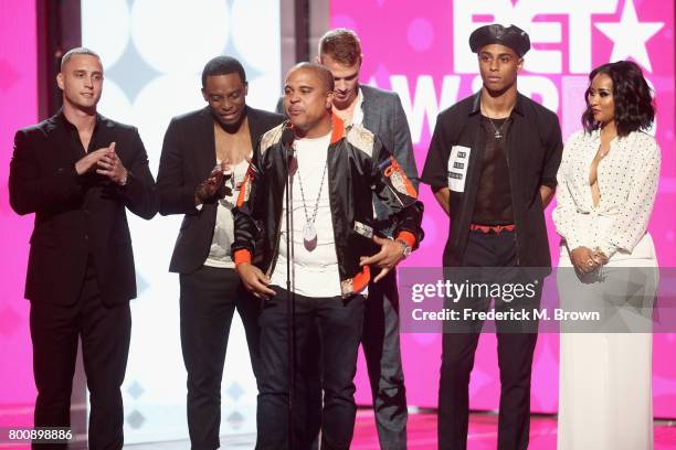 Chet Hanks, Woody McClain, Irv Gotti, Matthew Noszka, Keith Powers and Tammy Rivera speak onstage at 2017 BET Awards at Microsoft Theater on June 25,...