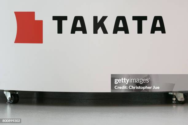 Takata Corp. Logo is seen on display at a car showroom on June 26, 2017 in Tokyo, Japan. Japanese air bag maker Takata Corp. Has filed for bankruptcy...