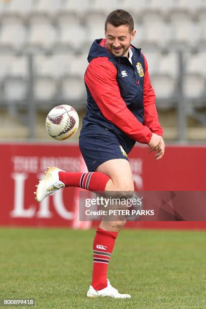 British and Irish Lions' Greig Laidlaw keeps the ball up before taking part in their Captains Run ahead of their rugby game against the Wellington...