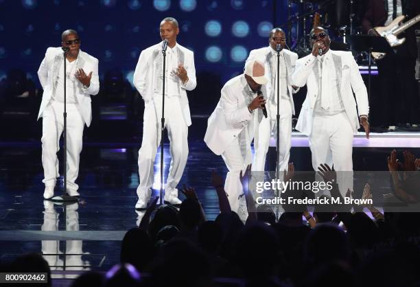 Original members of New Edition perform onstage at 2017 BET Awards at Microsoft Theater on June 25, 2017 in Los Angeles, California.