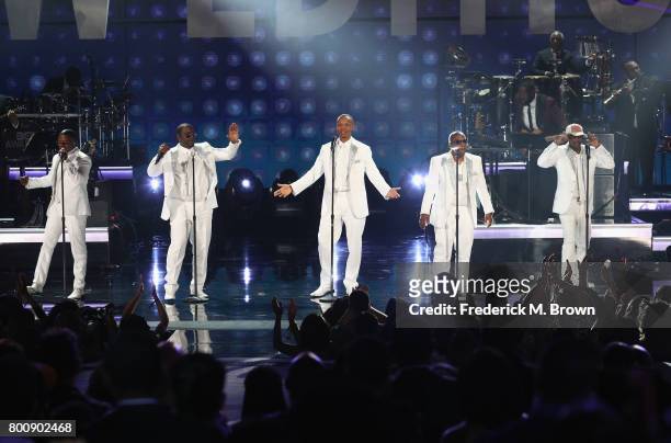 Original members of New Edition perform onstage at 2017 BET Awards at Microsoft Theater on June 25, 2017 in Los Angeles, California.