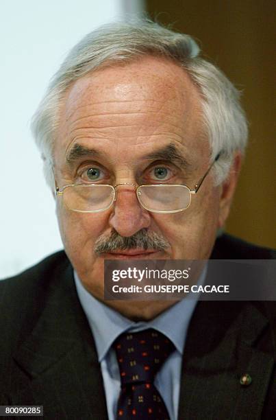 Vice-president of General Confederation of Italian Industry Alberto Bombassei, gives a press conference in Milan on March 3, 2008. AFP PHOTO /...