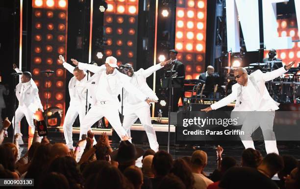 The real members of New Edition perform onstage at 2017 BET Awards at Microsoft Theater on June 25, 2017 in Los Angeles, California.